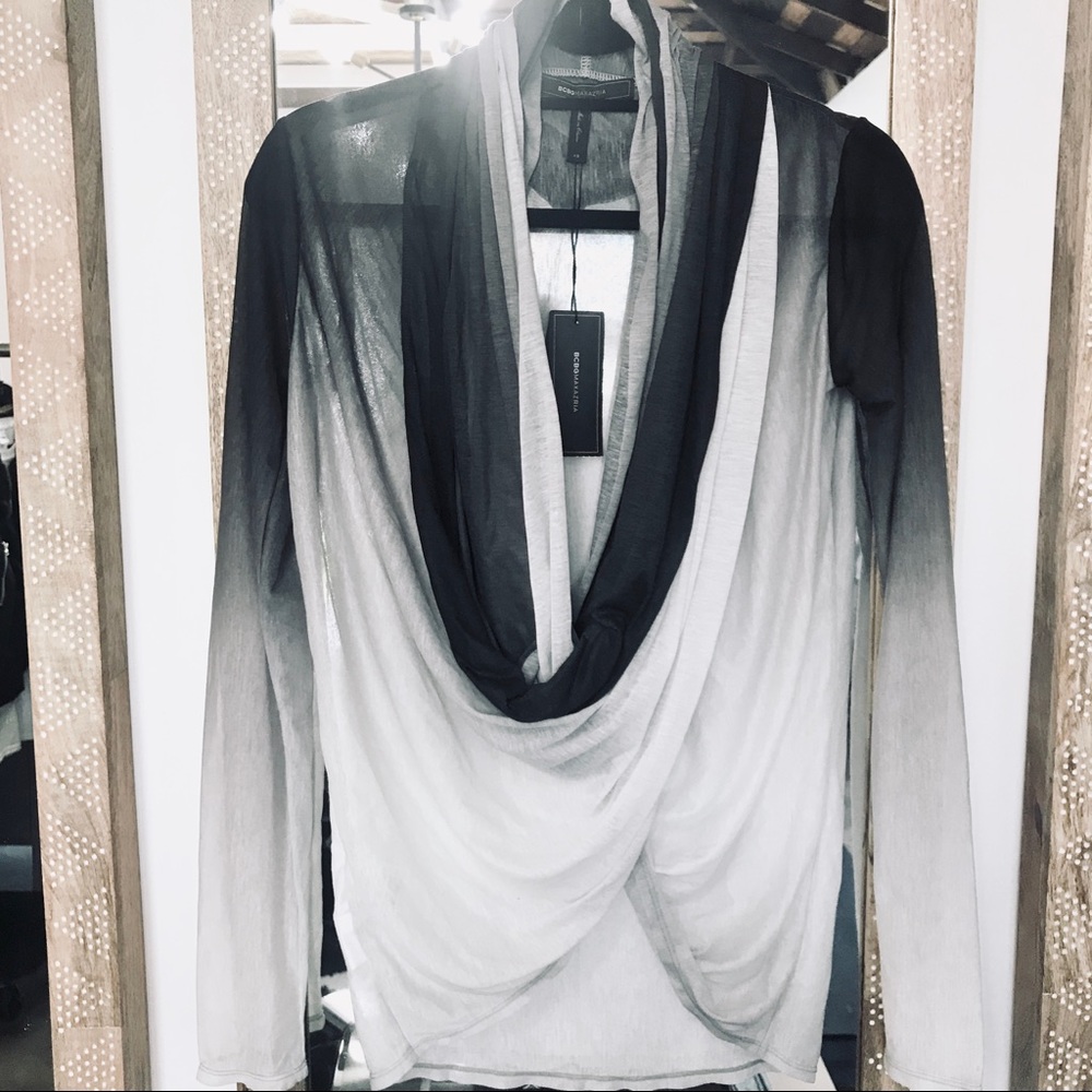 BCBG Maxazria draped wrap around blouse